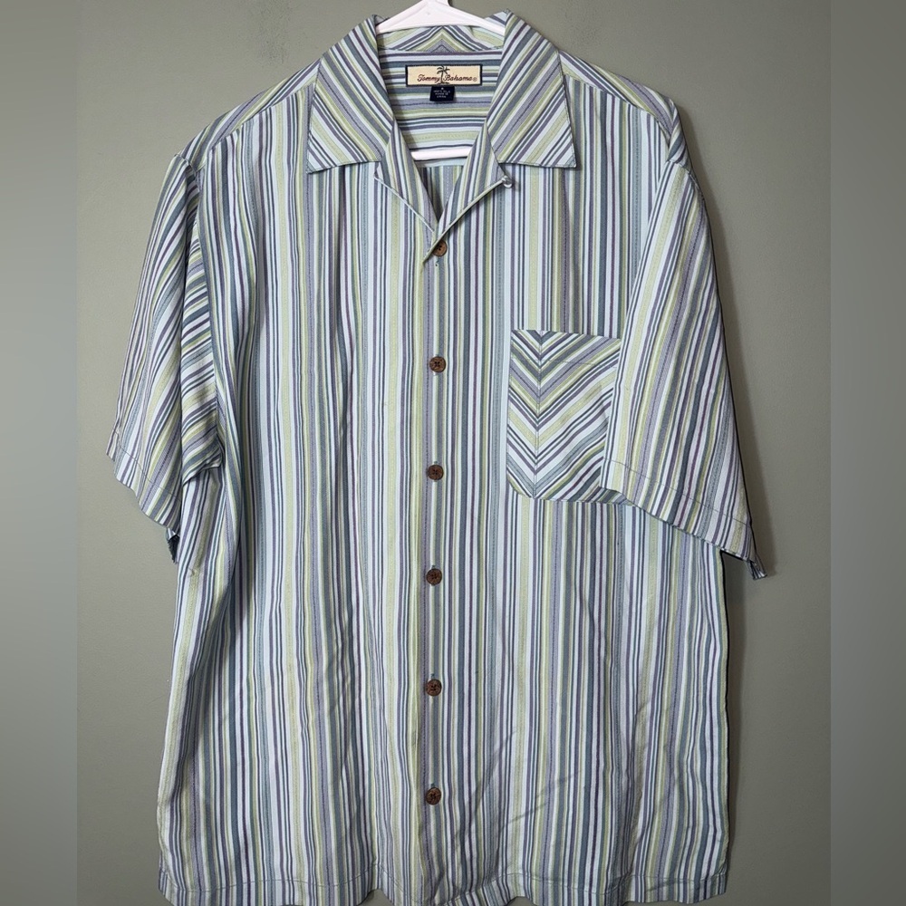 Tommy Bahama Men's‎ Blue/Green Striped Shirt 100% Silk Size Small